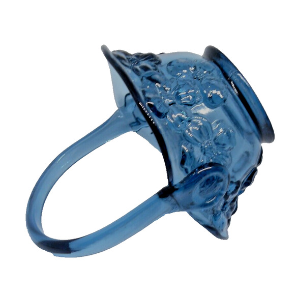 Tiara Indiana Glass Iridescent Blue Carnival Glass Dogwood Mini Basket Vintage - Picture 5 of 6